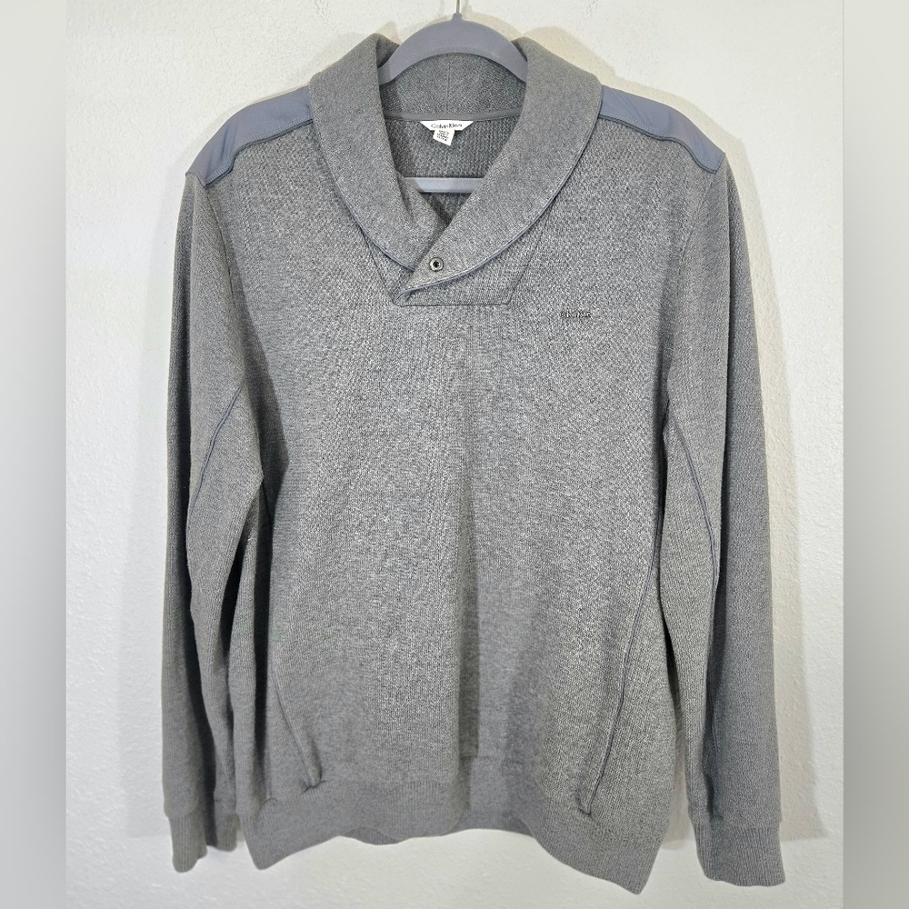 Calvin Klein Light Gray Men's Shawl Neckline Sweater Work Preppy Academia, L